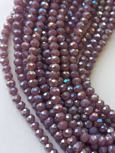 

Бусины хрустальные (Рондель) 6х4 мм пачка - 95-105 шт, цвет - сиреневый матовый с переливом
