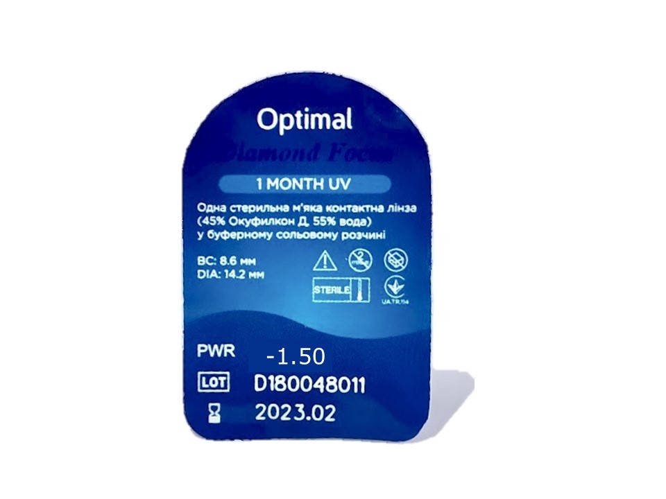 

Контактные линзы Optimal Diamond Focus 1 Monthly UV -1.5 8.6 1 шт
