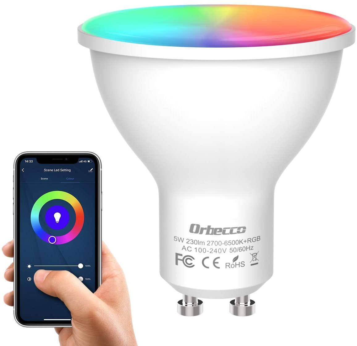 

Умная лампочка Orbecco WiFi GU10 5В RGB 400 лм Alexa Google Home