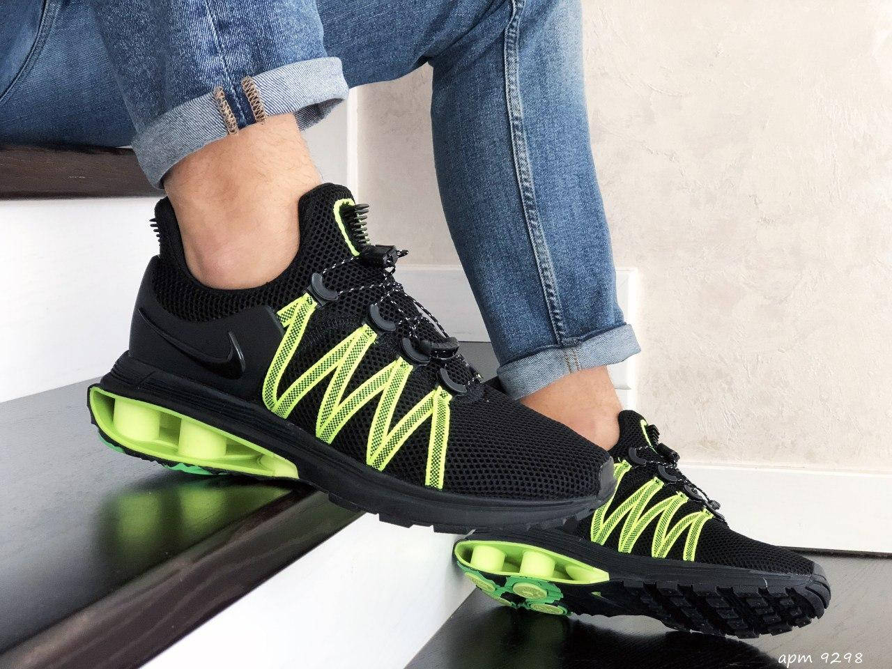 

Кроссовки мужские Найк черные с салатовым, повседневные легкие кроссы Nike Shox Gravity. спортивная обувь 41, Черный