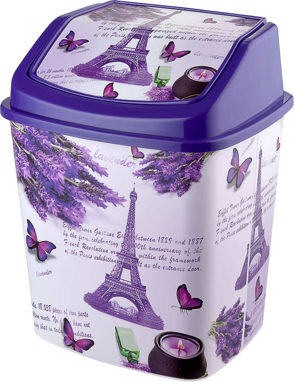 

Ведро для мусора ELIF Plastic Турция с рисунком Paris 7л., с крышкой, Е-341, Разные цвета