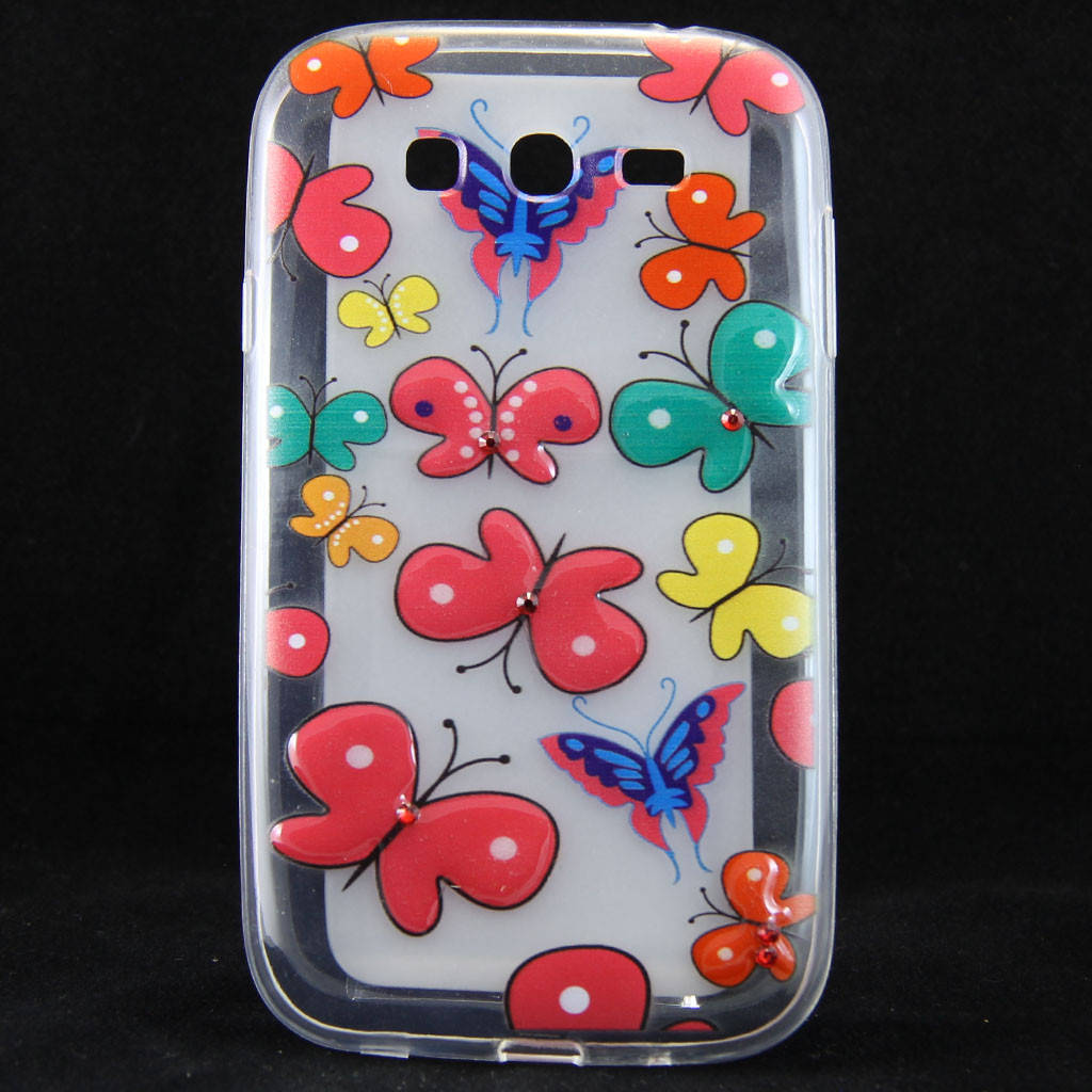 

Чехол-накладка для Samsung Galaxy Grand i9082, i9080, "Colour Butterflies", со стразами, силиконовый