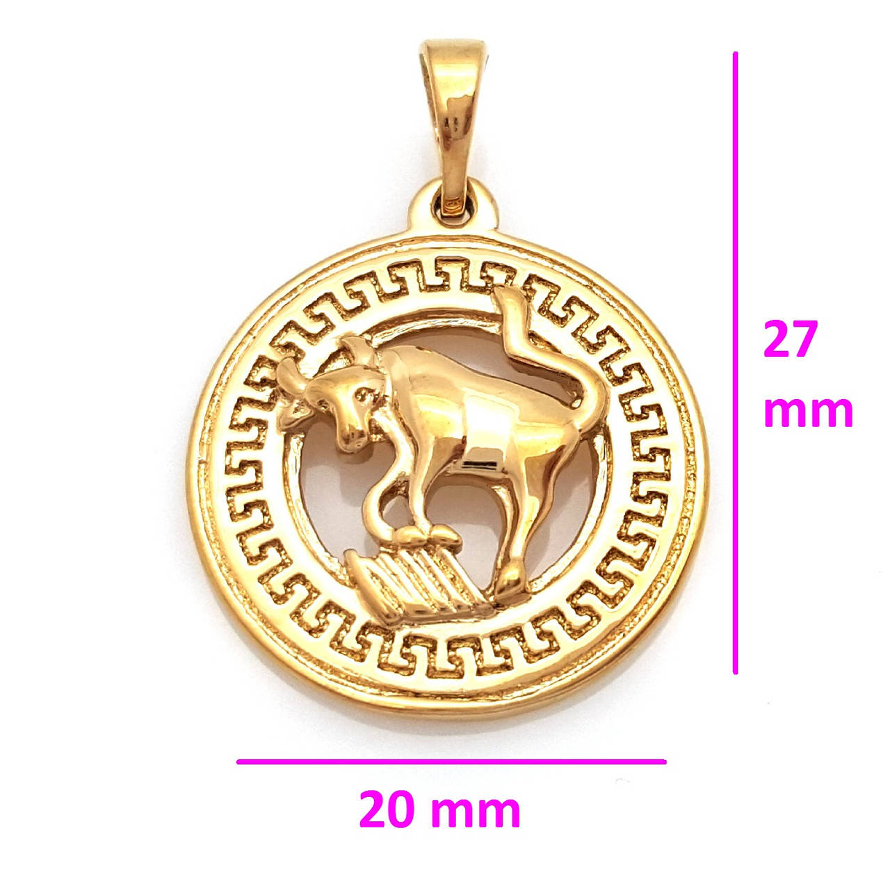 

Кулон Знак Зодиака "Телец", с греческим узором, без камней, медсталь, 18К