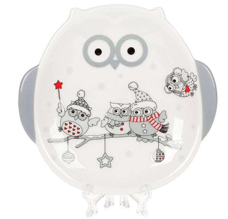 

Тарелка новогодняя керамическая "Совы на ветке" 18 см, цвет - белый с серым, Разные цвета