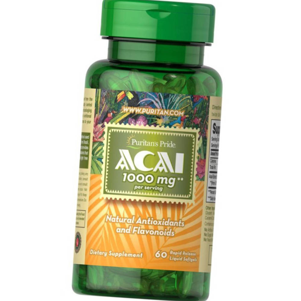 

Экстракт ягод Асаи Puritan's Pride Acai 1000 mg 60 гел капс
