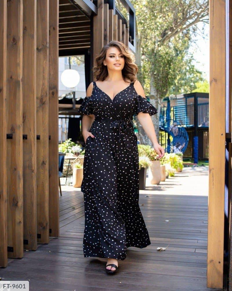 

Модный женский комбинезон с широкими брюками и открытыми плечами, батал