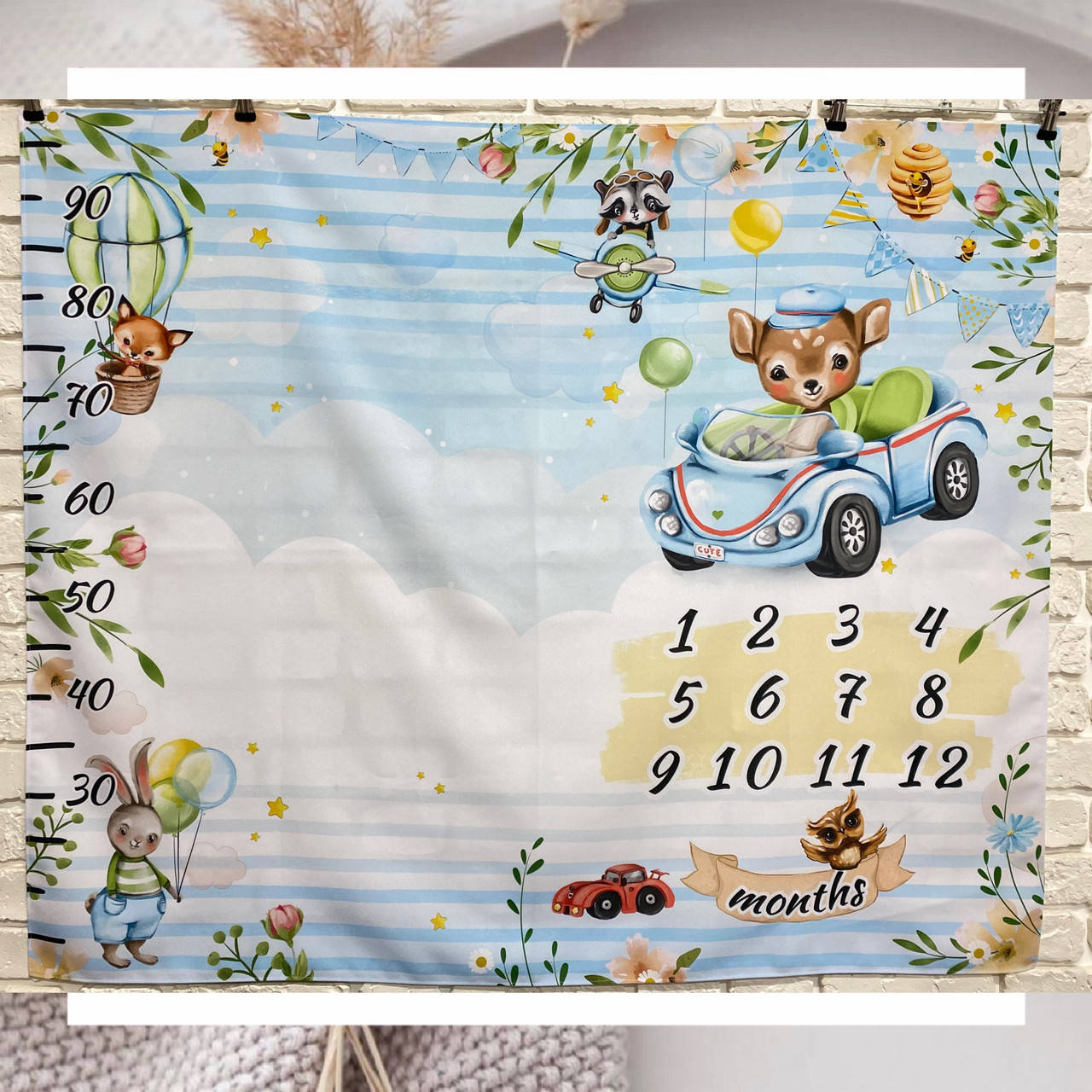 

Фотопеленка для первых фотосессий. Фотофон "Забавные зверята" 120х100 + указатель, Голубой