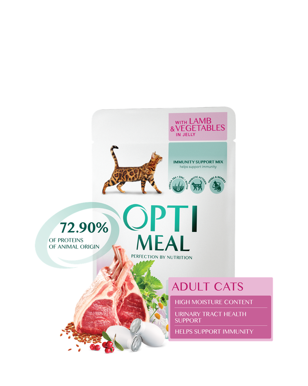 

Optimeal пауч с с ягненком и овощами в желе консервы для кошек 85г