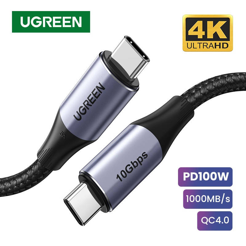 

Кабель USB 3.1 Gen2 Type-C на Type-C для быстрой зарядки Тайп-с на Тайп-с QC4.0 100W 10GB Ugreen (US355), Черный