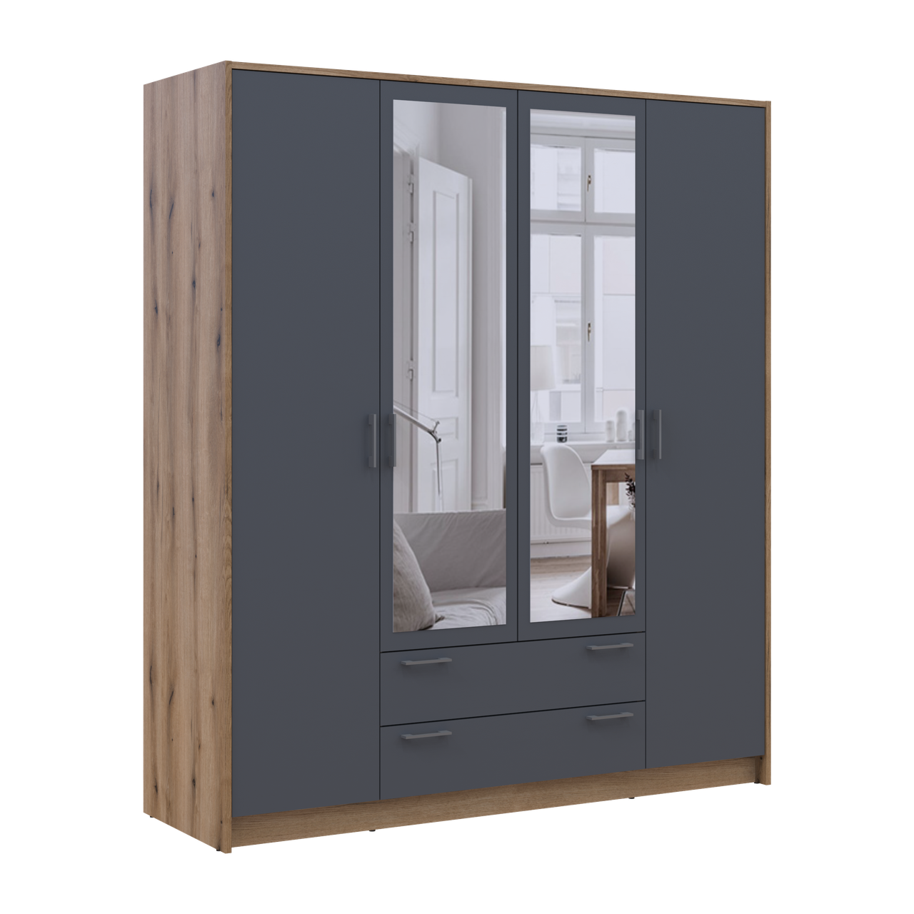 Розпашна Шафа для одягу Doros Ронді з дзеркалом Дуб Артізан/Графіт 4ДСП 160х52х195 (80737826) 7