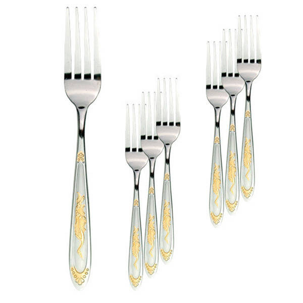 

Вилка столовая из нержавеющей стали Аист,золотой рисунок (6шт/уп)