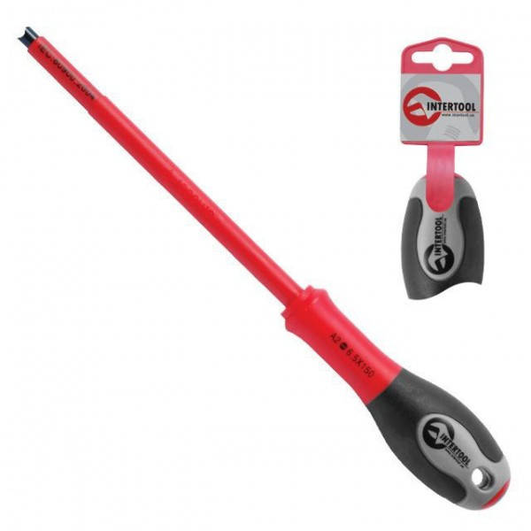 

Отвертка изолированная шлицевая 1,2x6,50 мм, 150 мм, 1000 В INTERTOOL VT-3207