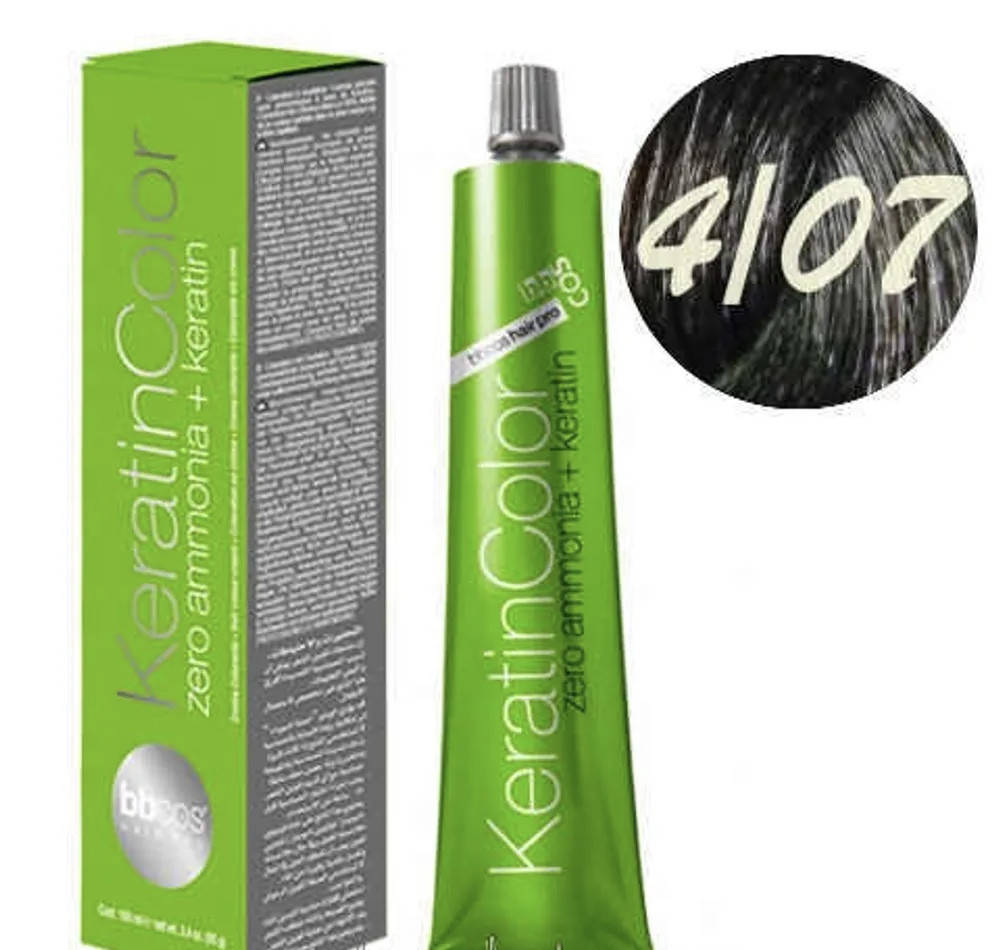 

4/07 Крем-фарба для волосся безаміачна BBCOS Keratin Color каштановий натуральний табачний100 мл