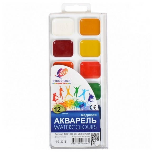 

Акварель медовая Классика 12 цветов (пластиковый пенал), Разные цвета