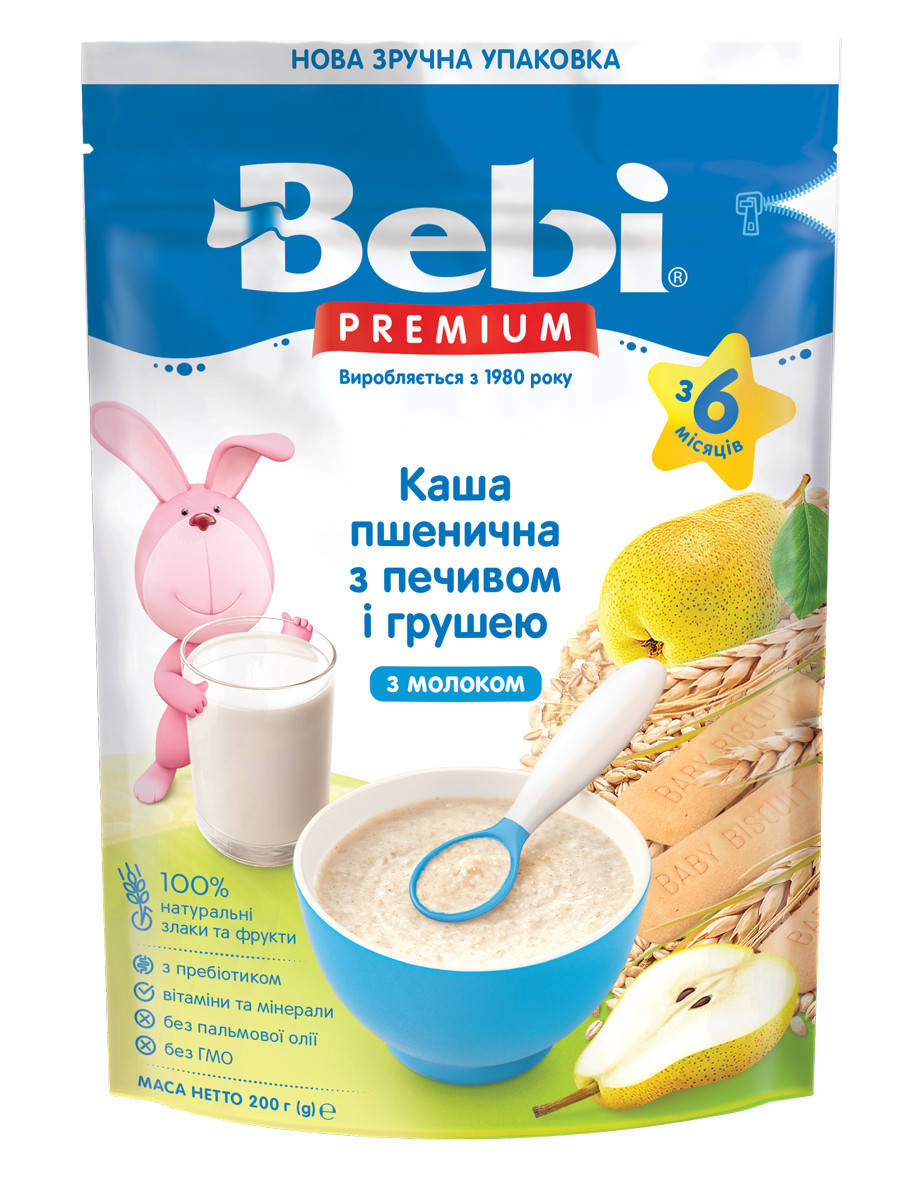 

Каша молочная пшеничная с печеньем и грушей с 6 мес, 200г Bebi Premium (Беби Премиум)