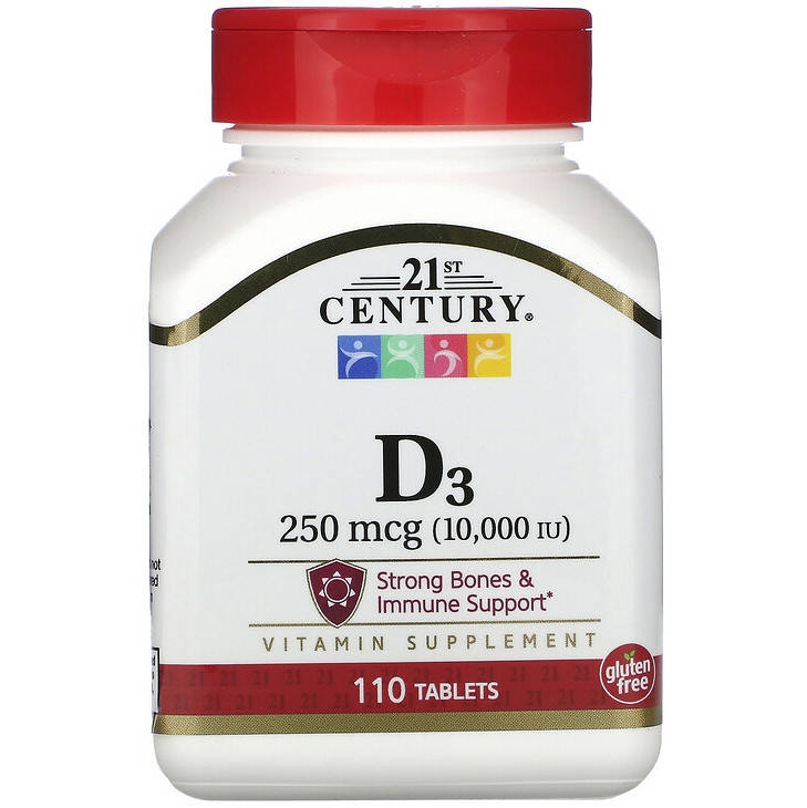 

Витамин D3, 21st Century "Vitamin D3" 10000 МЕ (110 таблеток)
