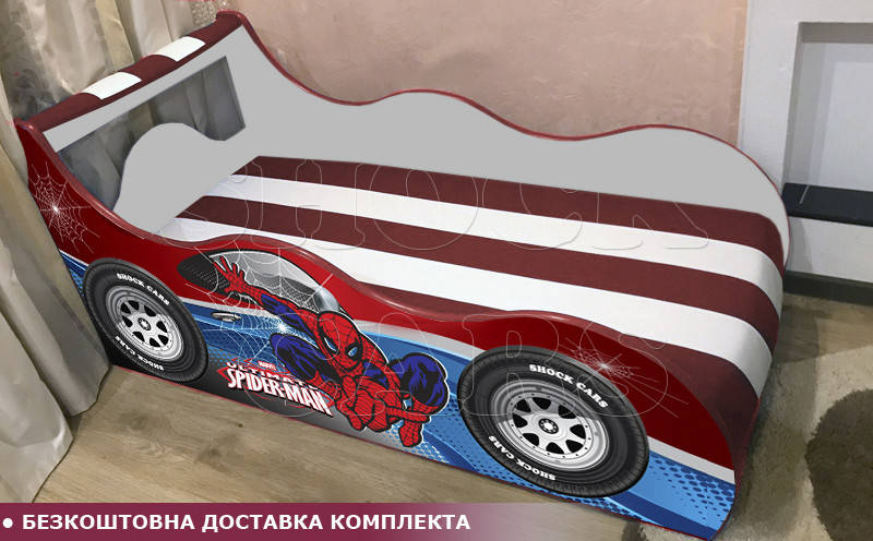 

Кровать машина Человек Паук Hipe Drive комплект, детская кровать авто со встроенным матрасом Спорт
