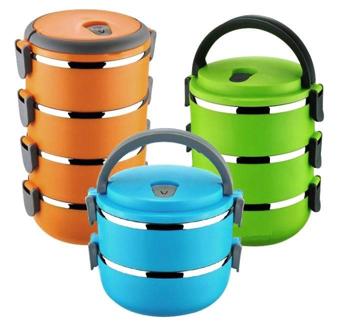 

Термо ланч бокс Lunchbox Four Layers бокс из нержавеющей стали 4 яруса объем 2.8л.