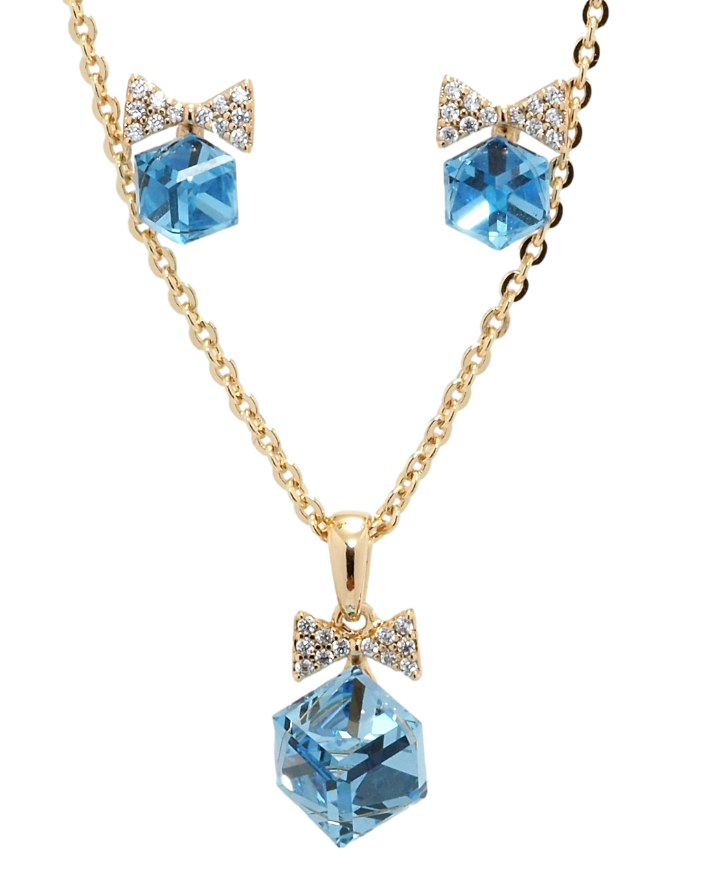

Набор Xuping Позолота 18K с кр-ми Swarovski Серьги Кулон на цепочке "Кубики Aquamarine" длина 41-46,5см х 1мм