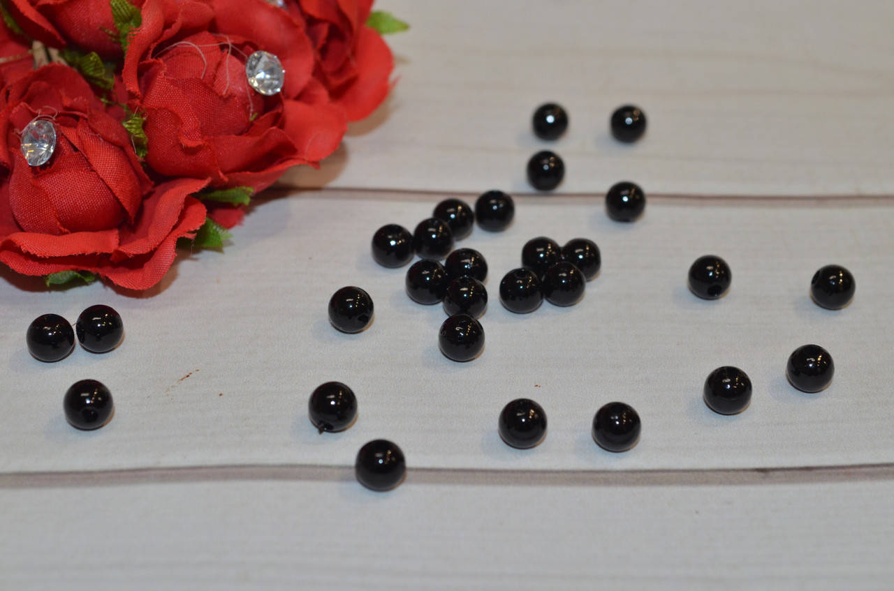 

Бусины перламутровые 6 мм черные (в уп. 3 г - 28-30 шт), Черный