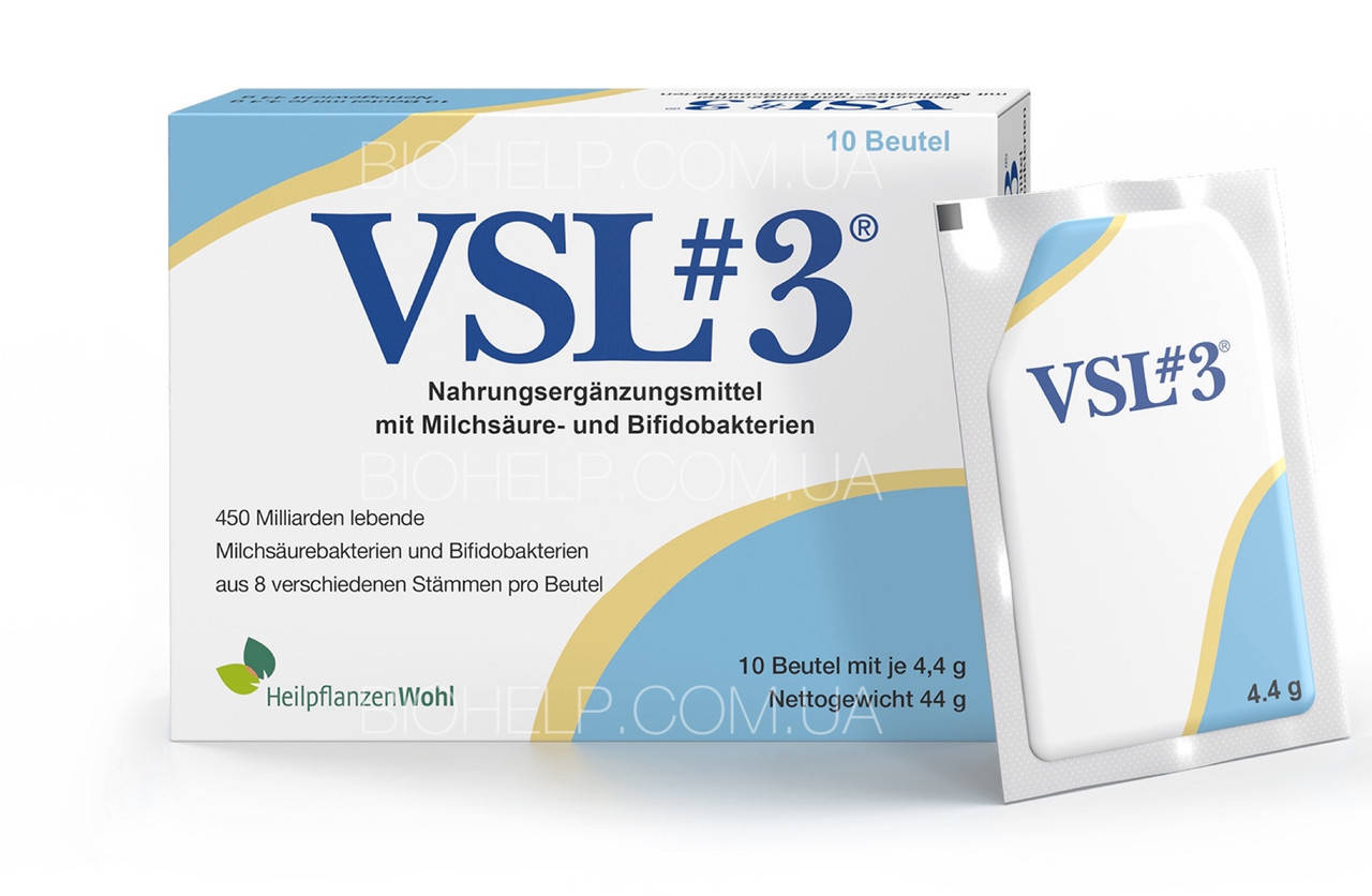 

VSL#3 30 стиков. 450 миллиардов живых молочнокислых бактерий и бифидобактерий, 8 различных штаммов. Германия