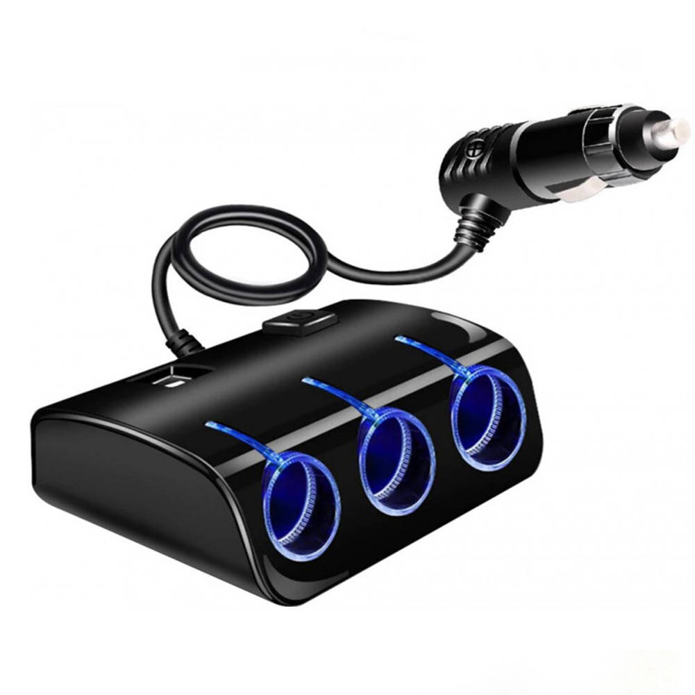 

Автомобильный разветвитель прикуривателя тройник 3+2 USB 1506A / 1505A 3 гнезда с подсветкой Черный