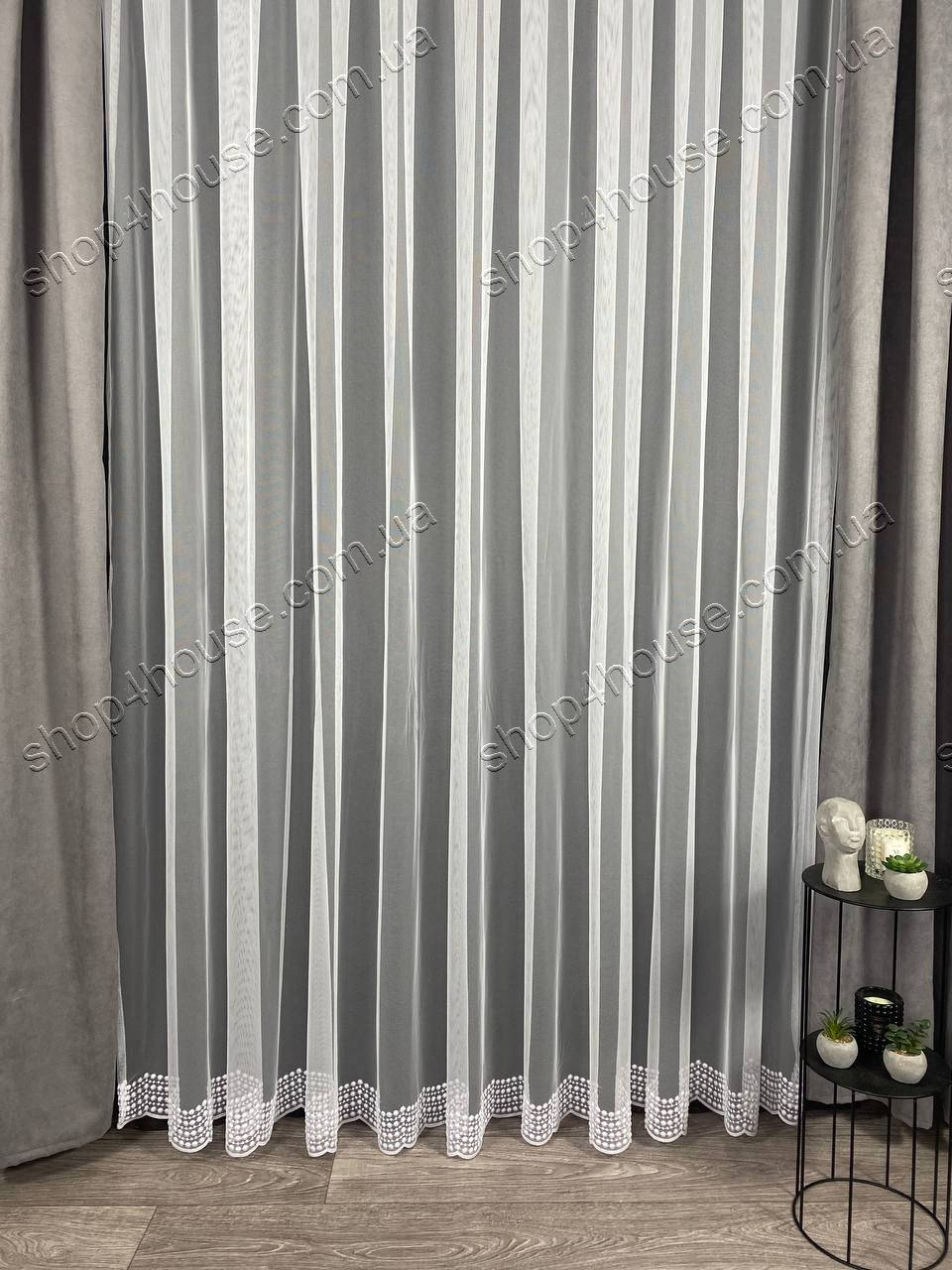 

Тюль в спальню c вышитым низом на основе греческой сетке. Цвет: белый