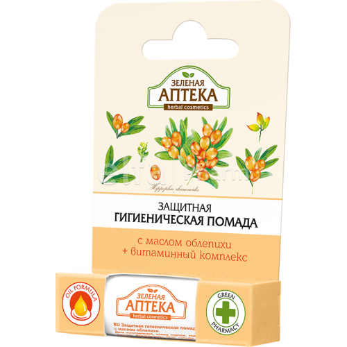 

Защитная гигиеническая помада "Масло облепихи" 3,6г. Зеленая Аптека