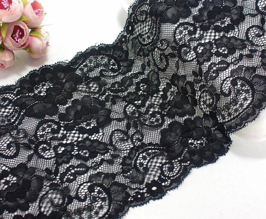 

Кружево стрейч 17,5см "Лиана", широкое ЧЁРНОЕ кружево (сп7нг-7482), Черный