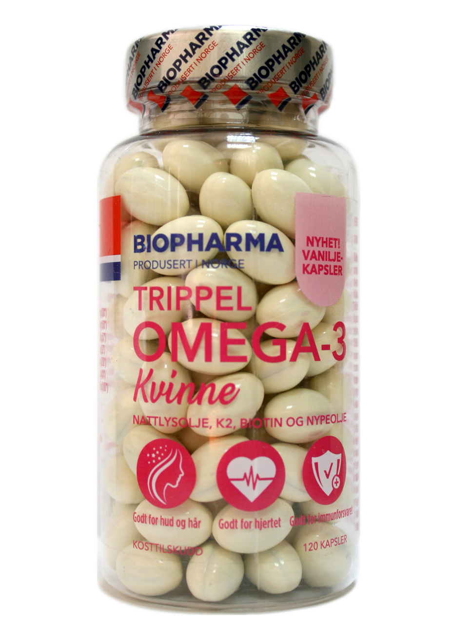 

Риб'ячий жир BIOPHARMA TRIPPEL OMEGA 3 KVINNE Тройна жіноч120 капсул Норвегія.