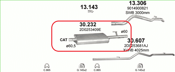 

Глушитель (выхлопная система) VOLKSWAGEN LT 46/35/28 2.8 TDI (турбодизель) (длинная база)