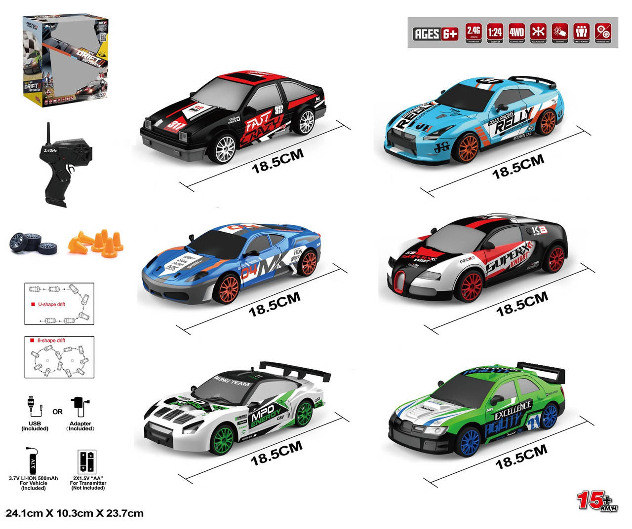 

KMSC24A07-SC24A12 Машинка на дистанционном управлении с аксесуарами, аккум, USB, дрифт, коробка 24,1 * 10,3 *