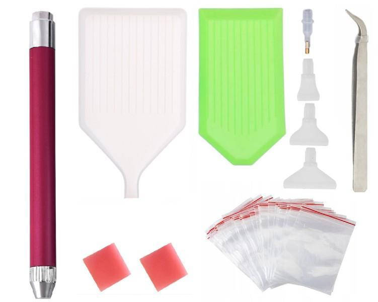 

Комплект инструментов для алмазной вышивки мозаики со светловым красным стилусом набор, лоток белый и зеленый,