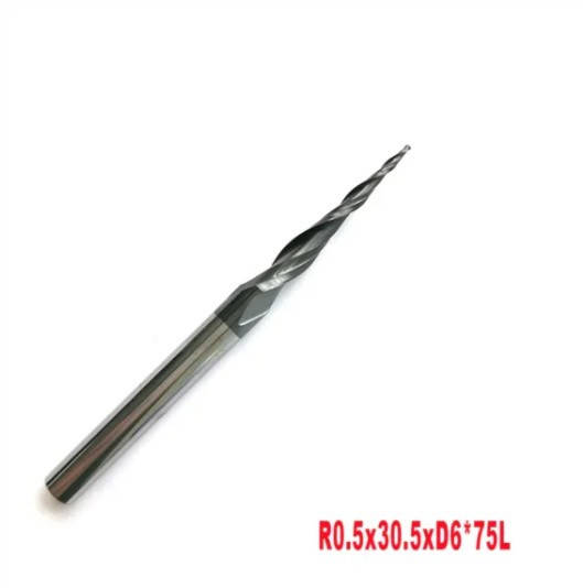 

Фреза конусная для ЧПУ R0.5*D6*30,5*75L*2F