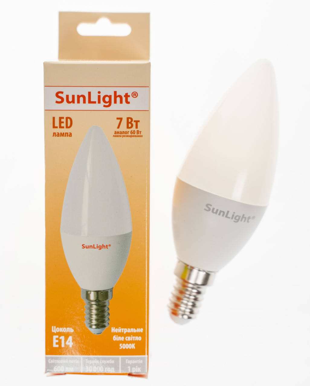 

Светодиодная лампочка "Sunlight", свеча,Е14, 7W, 5000К, С35, NW.