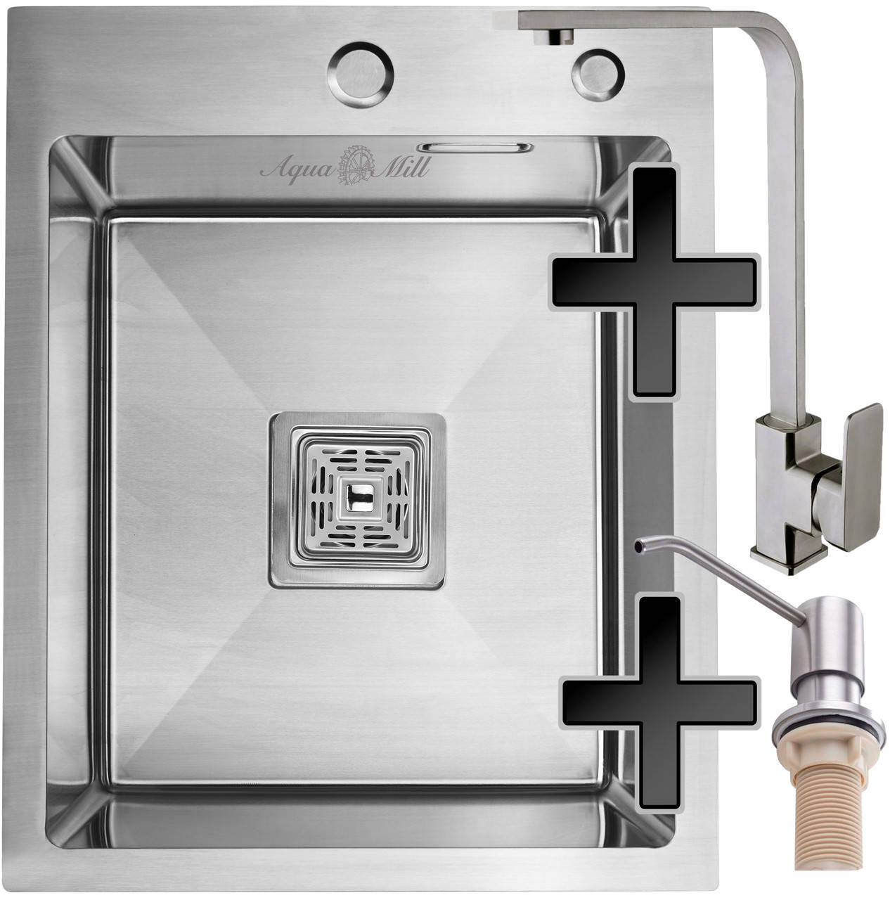 

Мойка из нержавейки AQUAMILL KUBUS AK4050 + Смеситель + Дозатор