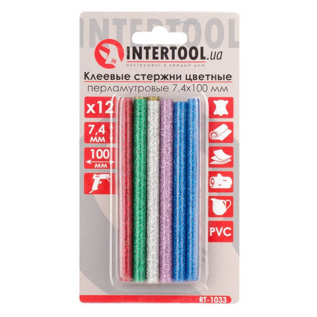 

Комплект цветных перламутровых клеевых стержней 7.4мм*100мм, 12шт INTERTOOL RT-1033