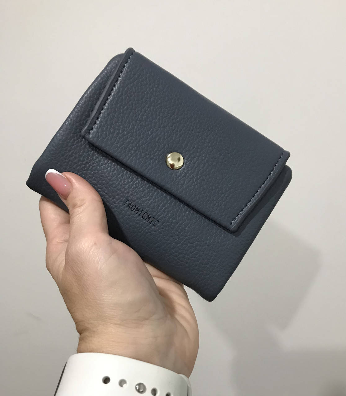 

Маленький женский кошелёк тройного сложения из экокожи Серо-голубо