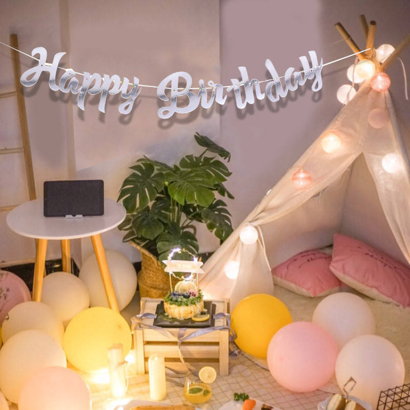 

Бумажная гирлянда Happy Birthday серебро прописью, 1,5 метра