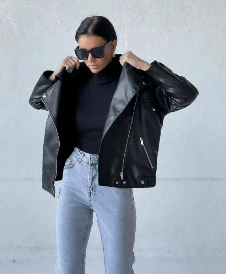 

Стильная куртка - косуха oversize, Черный