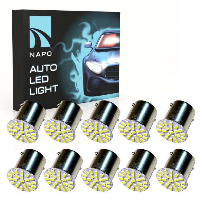 

Автолампа диодная 1156-3014-22SMD, комплект 10 шт, 1156, BA15S, P21W, цвет свечения белый