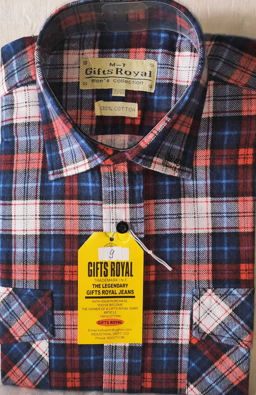 

Мужская байковая рубашка Gifts Royls vd-0009 в клетку хлопок тёплая 45, Красный