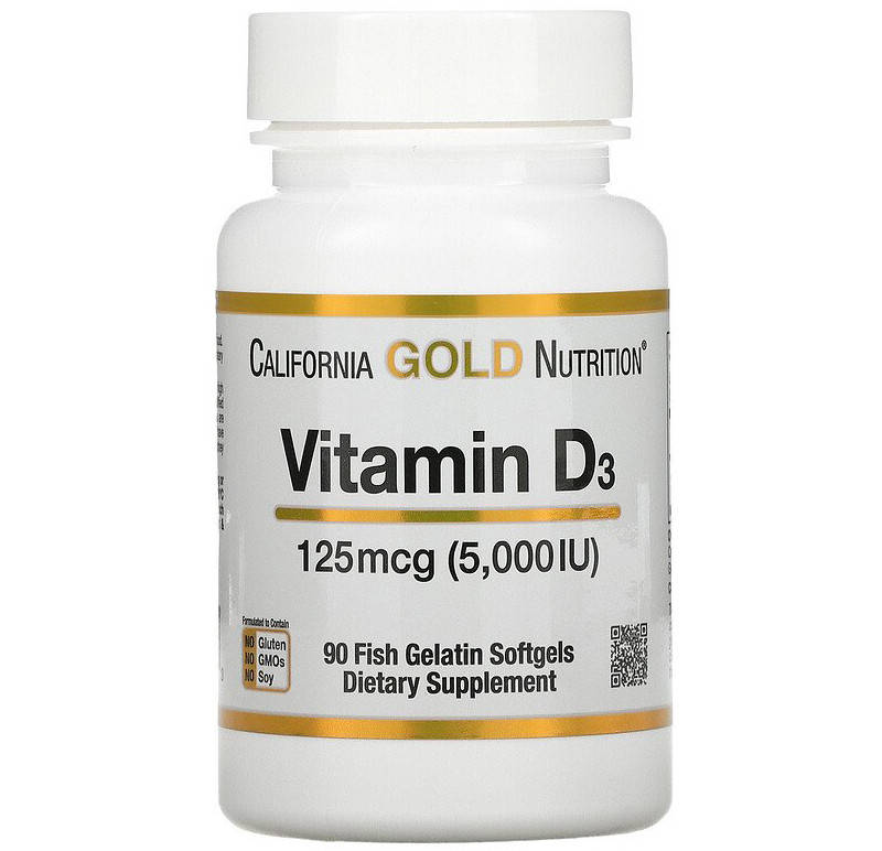 

Витамин D3 California GOLD Nutrition "Vitamin D3" 125 мкг 5000 МЕ (90 капсул)