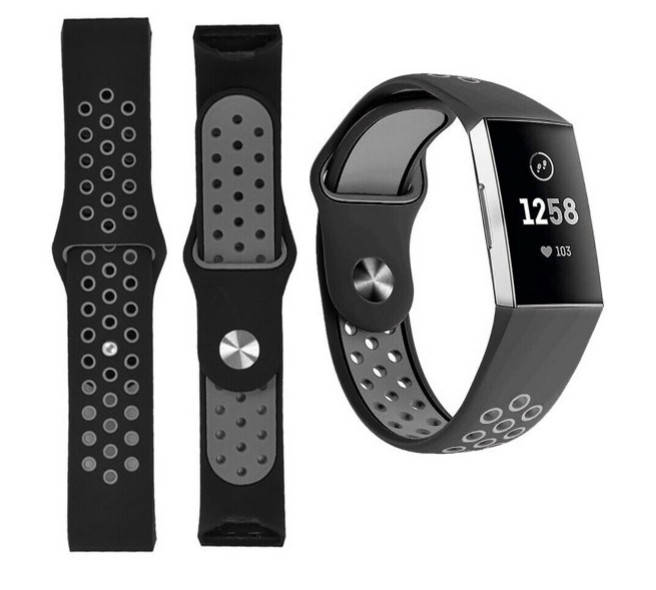 

Силиконовый ремешок для Fitbit Charge 3 / 4 с перфорацией. Черный цвет