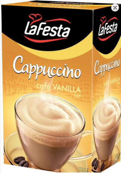 

Капучино LaFesta Cappuccino Vanilla( со вкусом ванили) 10 пакетиков 12,5 грамм коробка. ВЕНГРИЯ 5900910000167