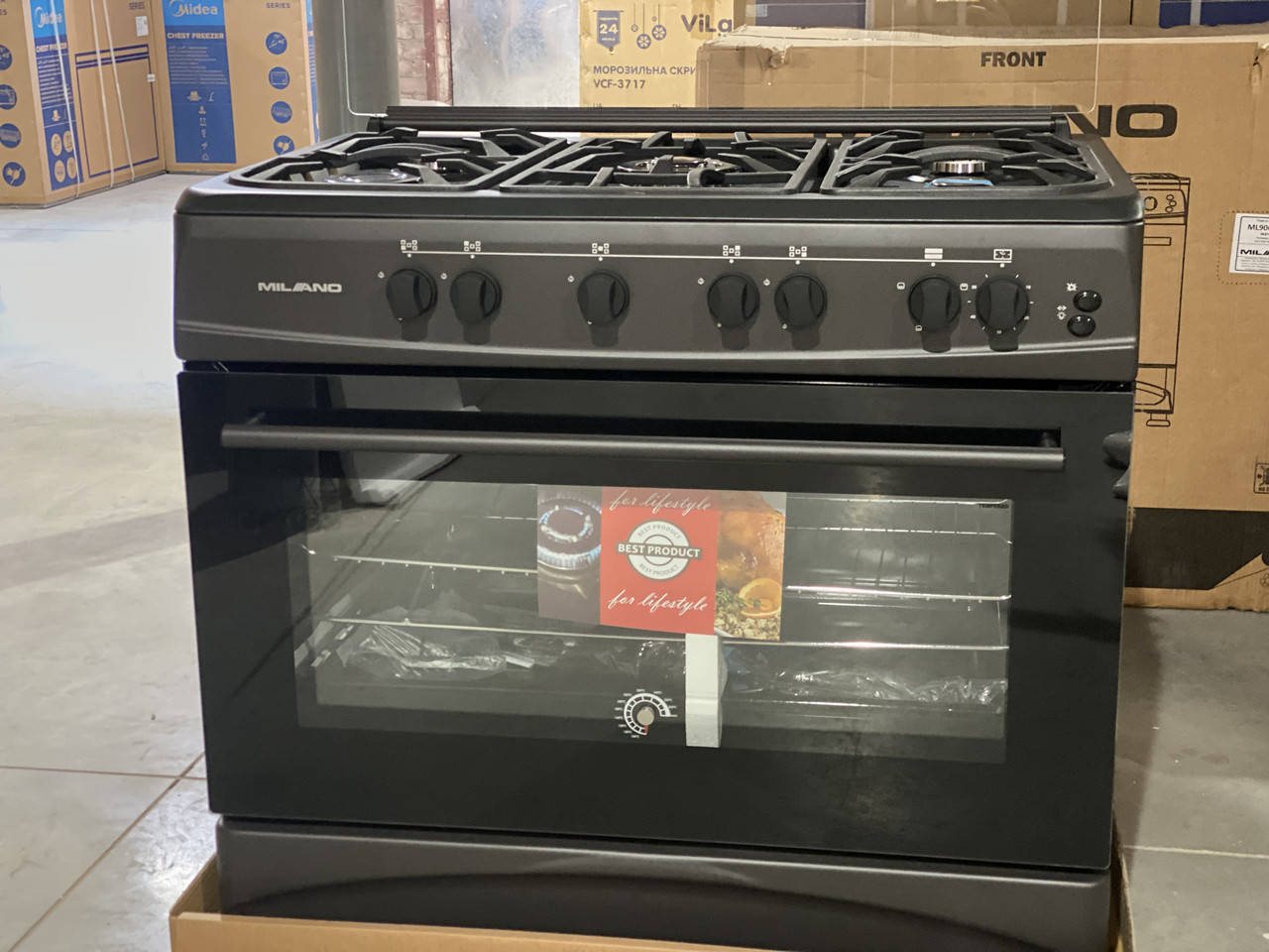 

Плита газовая 5 конфорок Milano ML90G5/01 матово-черный 909607