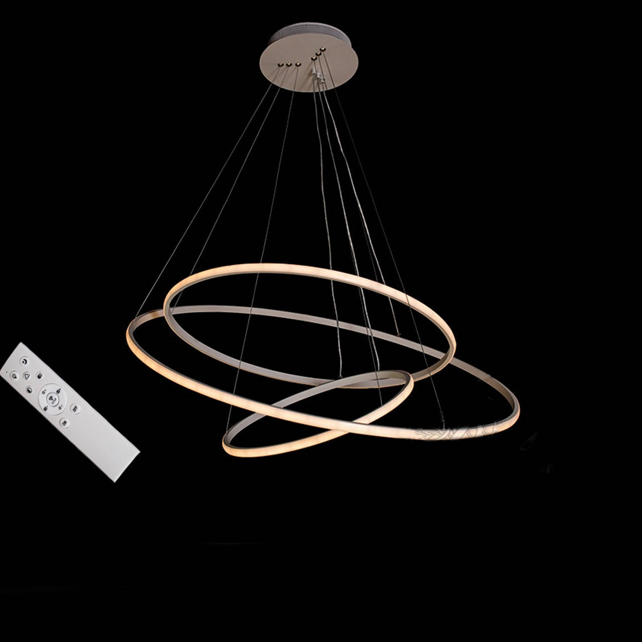 

Подвесная светодиодная люстра кольца 150 Вт с диммером на пульте д/у D-MD0180-3AWH-800+600+400 dimmer