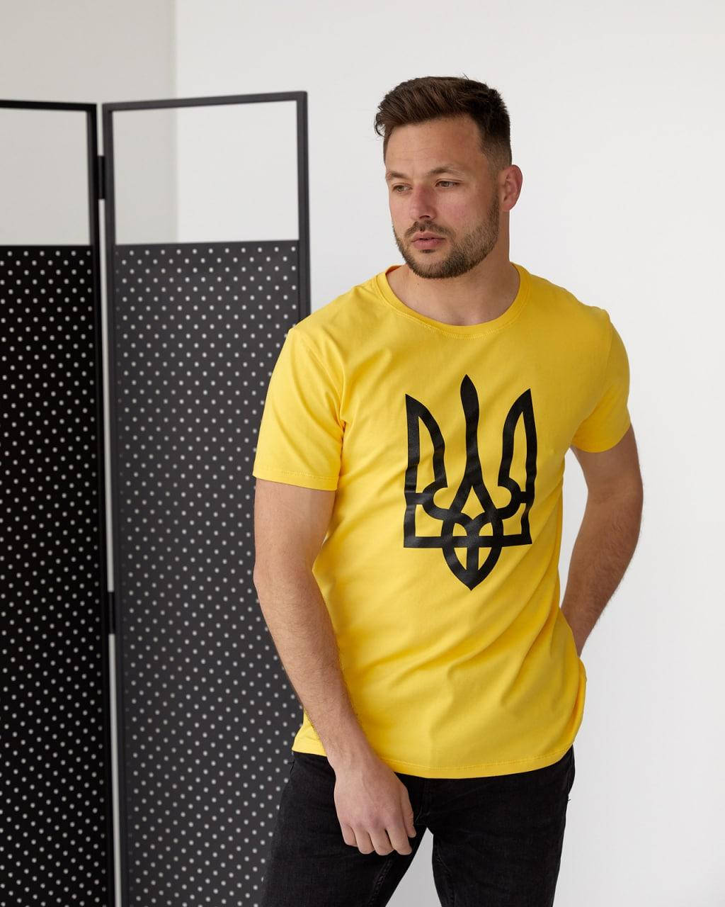 

Мужская однотонная футболка с логотипом Герб Украины / Молодежная футболка желтая XL
