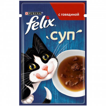 

Влажный корм Пурина Felix Soup для кошек, суп с говядиной, 48 г 0.048 кг