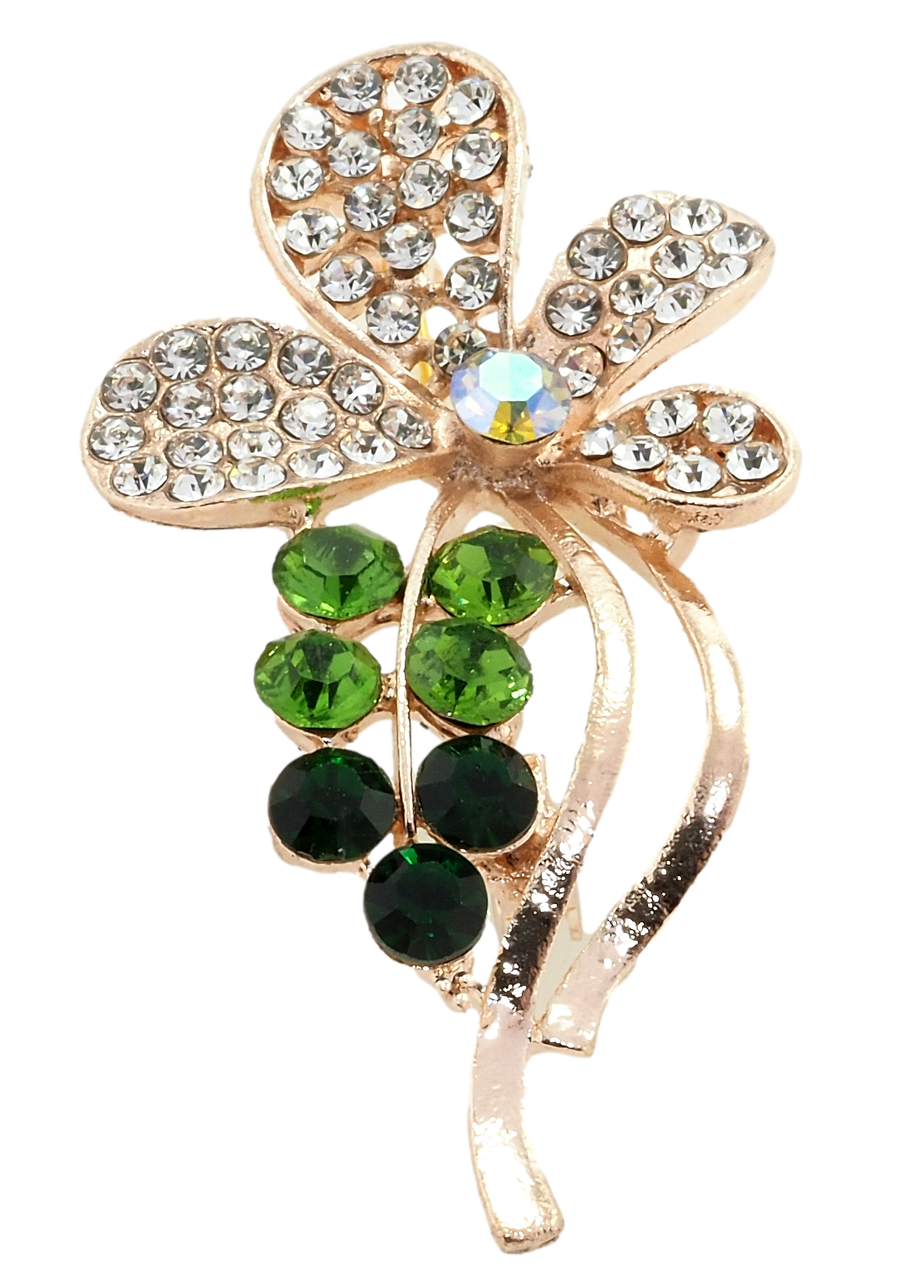 

Брошь "Цветок с белыми и зелеными стразами"